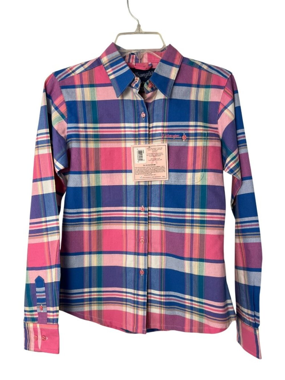 Wrangler Tough Enough to Wear Pink Western Shirt Womens XS NEW Plaid Cotton
